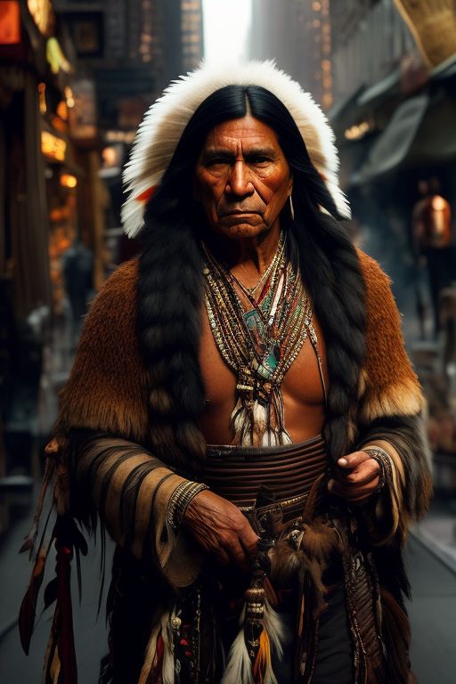 Fedoraxsa realistic Native American movie scene , in new york city