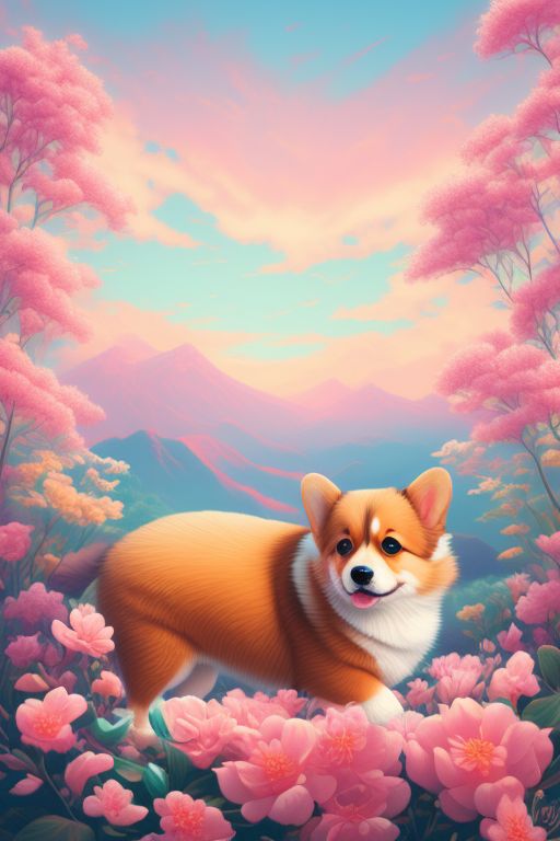 Mermaidsong Corgi Puppy With A Neon Pastel Background Summer Night