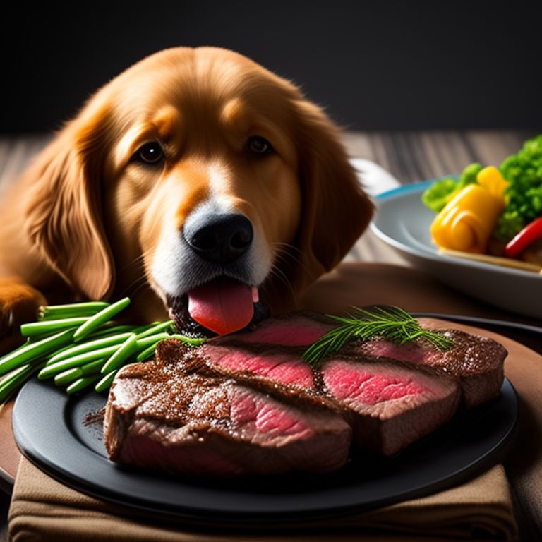 Dog shop eating steak