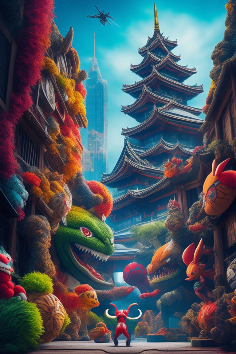 nippy-horse434: Rabbit spiderman fighting Godzilla in front of japanese ...