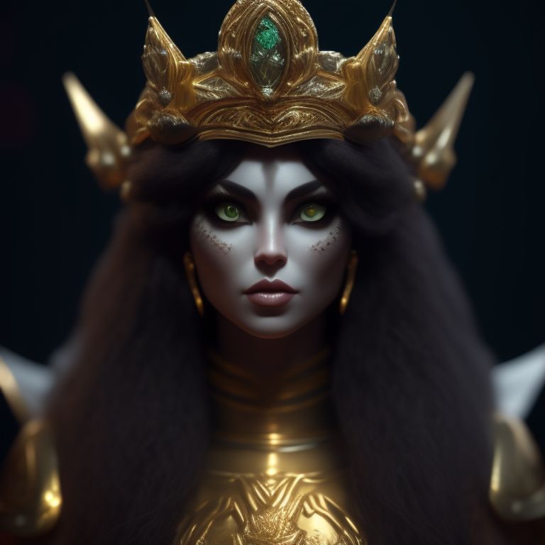 a lion with crown this crown is fullan fully made as gold and dimond, with sharp focus on her piercing green eyes, Trending on Artstation, the illustration is inspired by the works of boris vallejo and greg rutkowski., 3d Pixar art, Artgerm, Artstation, By greg rutkowski, 3d game art, 3d rendered, 3dCartoonArt style, Character concept art, Character design, Dark art, Octane render, Looking at camera, Interior background, Dark fantasy, Aggressive, Perfect composition