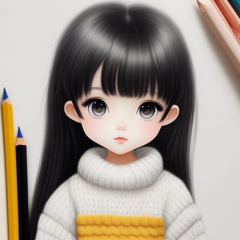 A anime drawing of a girl in a black sweater