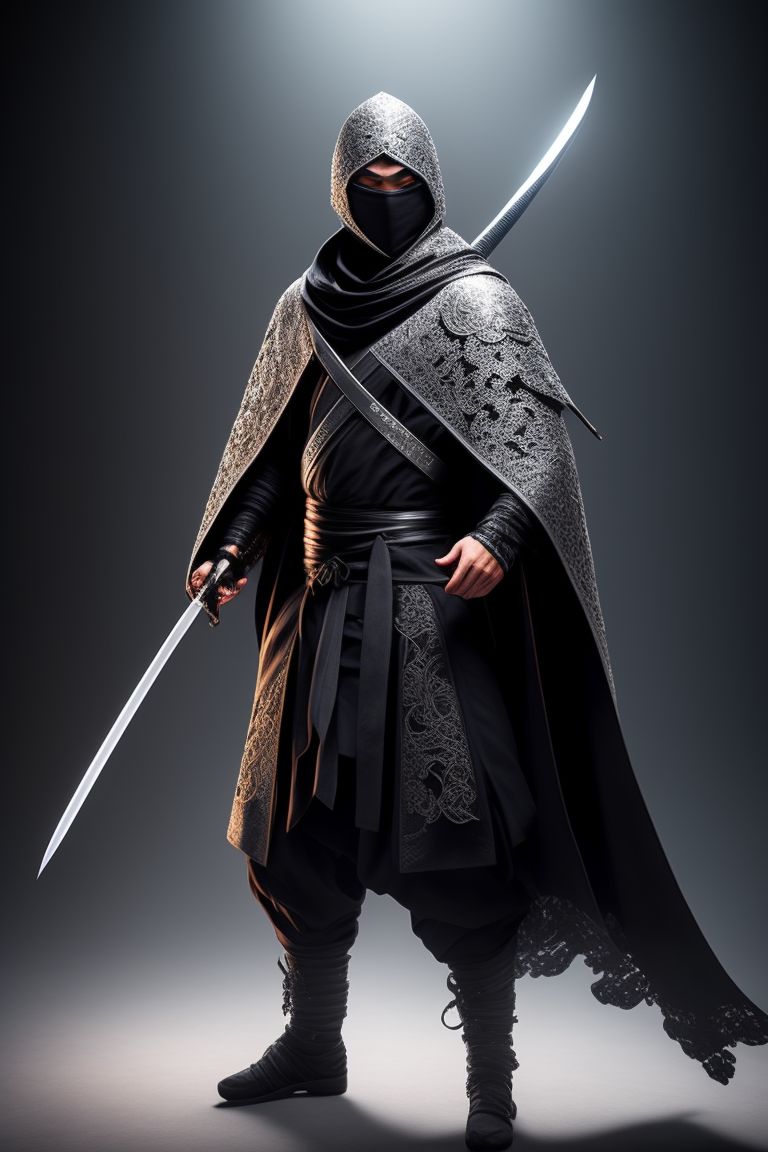 Premium AI Image  Mysterious 3D shadow ninja a stealthy assassin cloak  shadow armor katanas sword game character