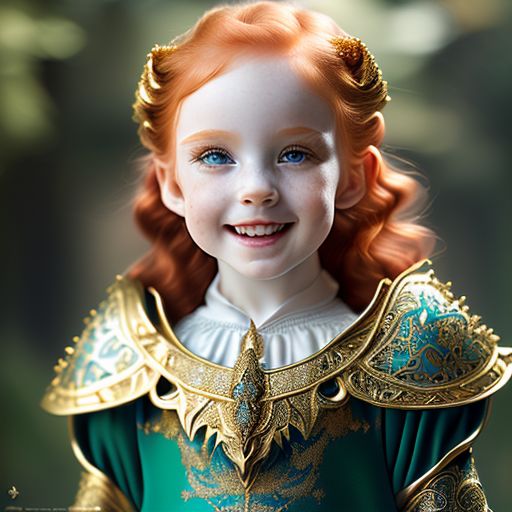 JWV: Beautiful redhair little girl , smiling wearing a knight armor ...