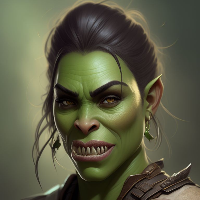robustkoala842 young adult half orc female, green skin, ugly
