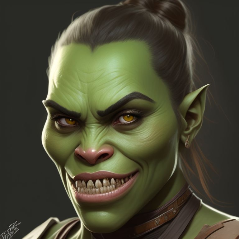 Robust Koala842 Young Adult Half Orc Female Green Skin Ugly Friendly Large Lower Jaw