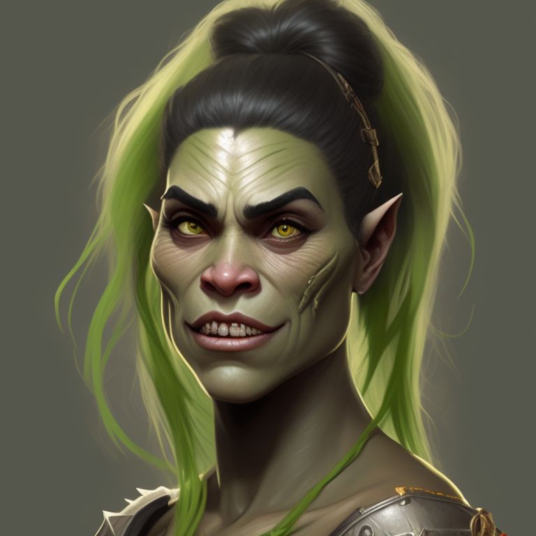 Robust Koala842 Young Adult Half Orc Female Green Skin Ugly Friendly Large Lower Jaw
