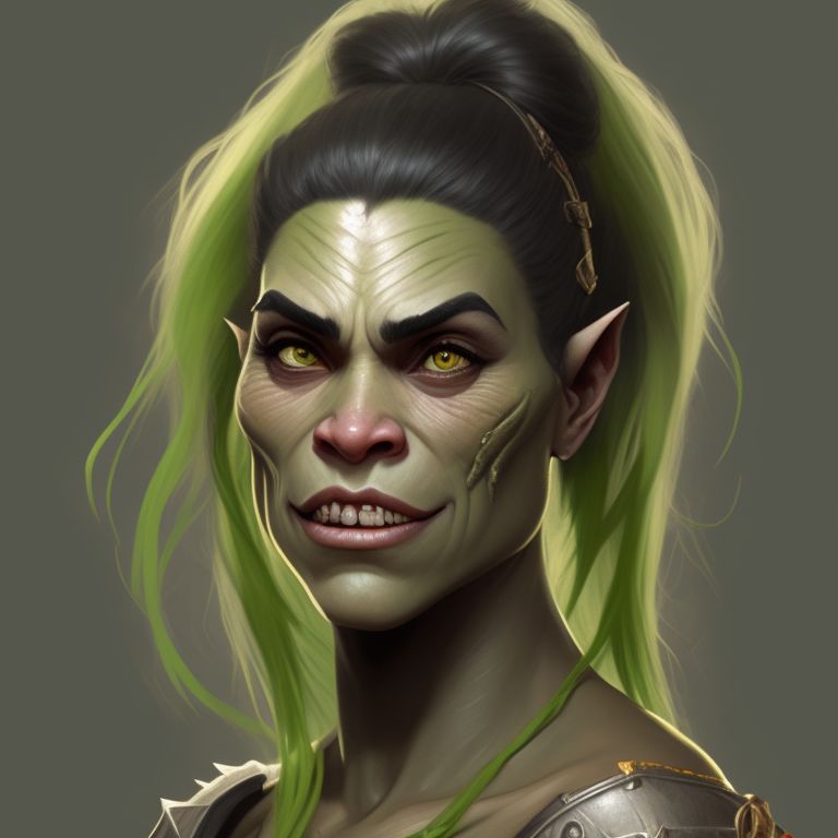 robustkoala842 young adult half orc female, green skin, ugly