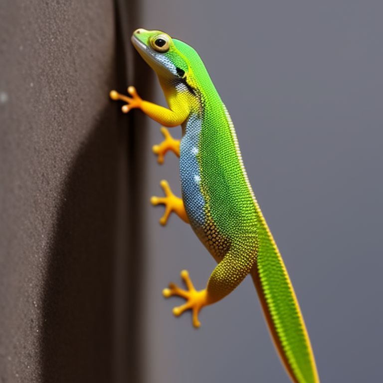 all-louse365: Create an image of a gecko climbing up a wall towards the ...