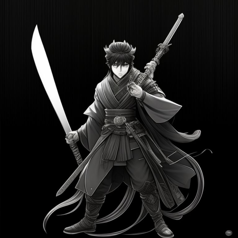 backcamel614 draw swordsman wearing a kimono holding katana