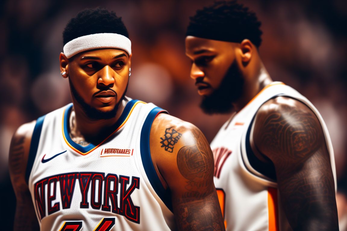 carmelo anthony, Cinematic, Photography, Sharp, Hasselblad, Dramatic Lighting, Depth of field, Medium shot, Soft color palette, 80mm, Incredibly high detailed, Lightroom gallery