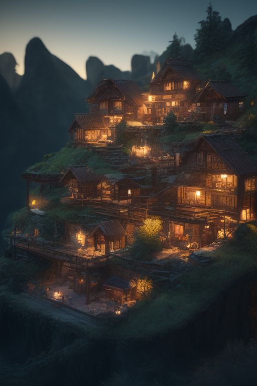 DanteHaiwindo: A starlit fantasy village built on the side of a mountain