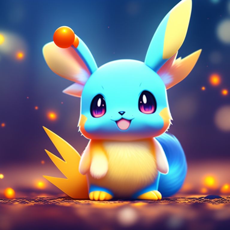 KookyCreator: anime, pokemon, kawaii cute yellow-orange rabbit with blue  tufts on the ears