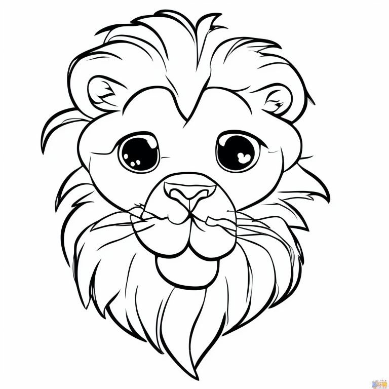 Same-goose624: Cute Lion, Very White Background, Children's Coloring 