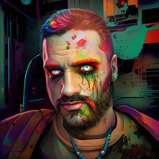 A zombie man, colorful zombie portrait, Graphic design, in the style of detailed portraiture, comiccore, charming character illustrations, darkly humorous, Gothcore, simplistic vector art, realistic portraitures