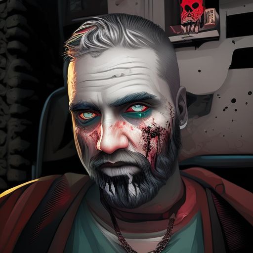 A zombie man, colorful zombie portrait, Graphic design, in the style of detailed portraiture, comiccore, charming character illustrations, darkly humorous, Gothcore, simplistic vector art, realistic portraitures