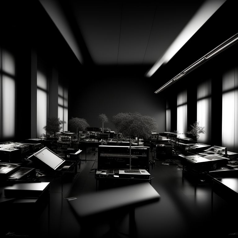 levigundert: Grayscale. A room full of computers sitting on desks. The ...