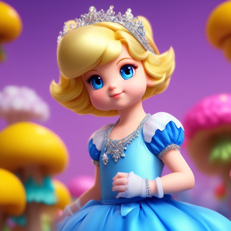 Princess, Peach’s Younger Sister, Periwinkle, Princess Dress, Ruffles, White Gloves, Blonde Hair, Short Hair, Blue Eyes, Silver Crown. Nintendo, Video Game, Official Art, Mushroom Kingdom, Super Marios Brother Movies, Young Girl, Artstation, Render, 16K, 16k resolution, 2k resolution, Bright saturated colors, Bright colors