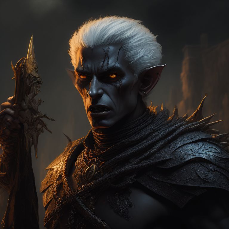 awfulheron438 A tall gaunt young male black drow vampire elf with a