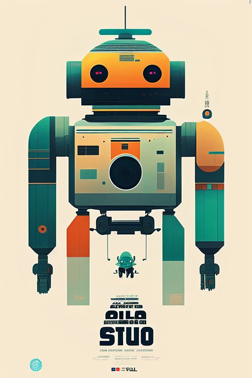 Hursty mech, robot, movie poster, minimal