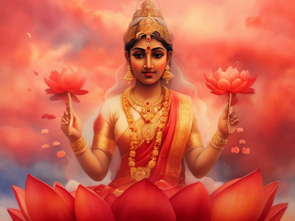 calm-fish712: goddess mahalakshmi in red saaree water colour with ...