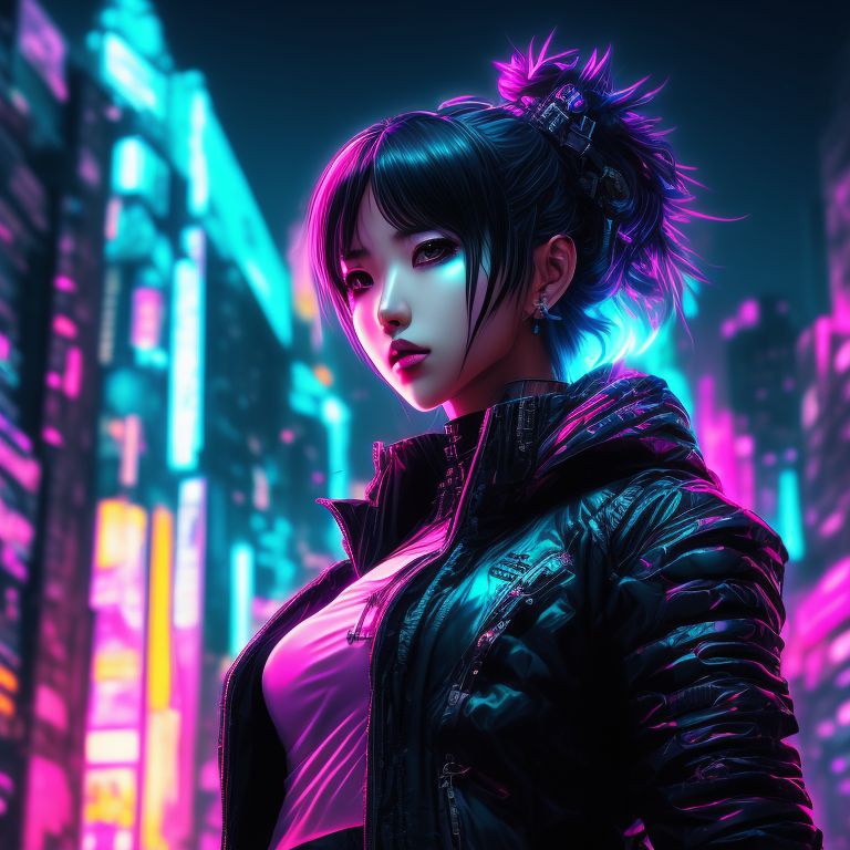 Cyberpunk-style girl with beautiful neon colors - Stock Illustration  [99174420] - PIXTA