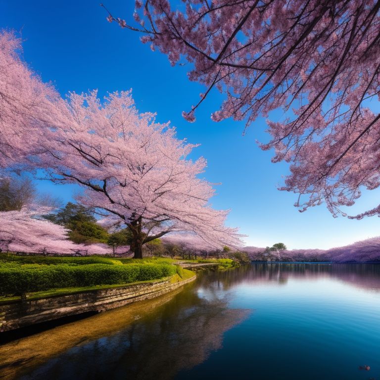 puny-grouse979: a beautiful lake with cherry blossom huge high tree ...