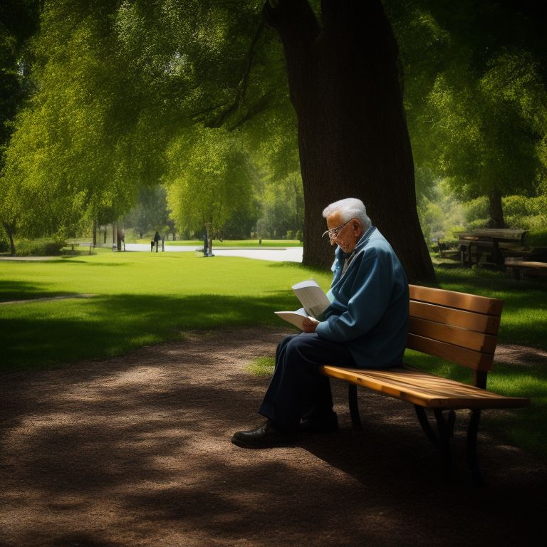 moral-turtle525: Old man with reading glasses sitting on a bench in a ...