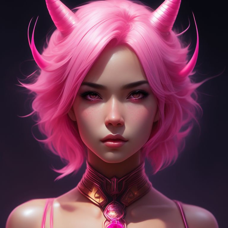 Pink skin wizard with small pink horns and pink hair cute, all female, standing in a line against a fiery backdrop, Powerful, Strong, bold, Highly detailed, Digital painting, Artstation, Sharp focus, Illustration, art by artgerm and greg rutkowski and magali villeneuve and alex ross.