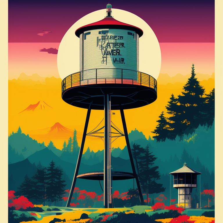 ickydunlin255 WATER TOWER WITH GRAFFITI JAPANESE POSTER GRAPHICS 2D