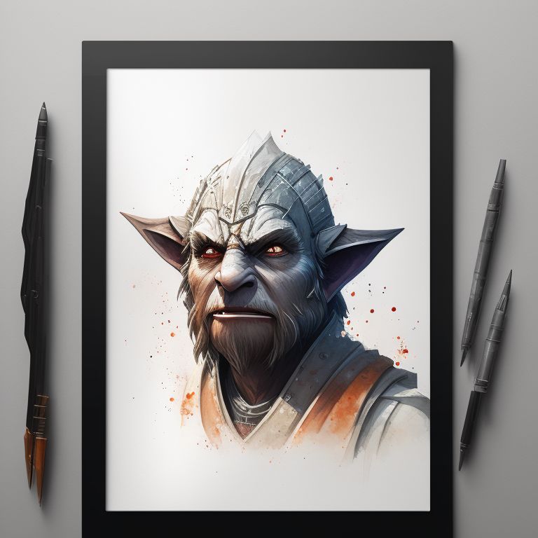Star Wars Jedi, (World of Warcraft Troll portrait), Star Wars Sith, Architectural pencil sketch, watercolor splashes, blueprint concept art, architectural rendering, watercolor wash style, white paper background, style of dan matutina, warm color tones, pencil sketches