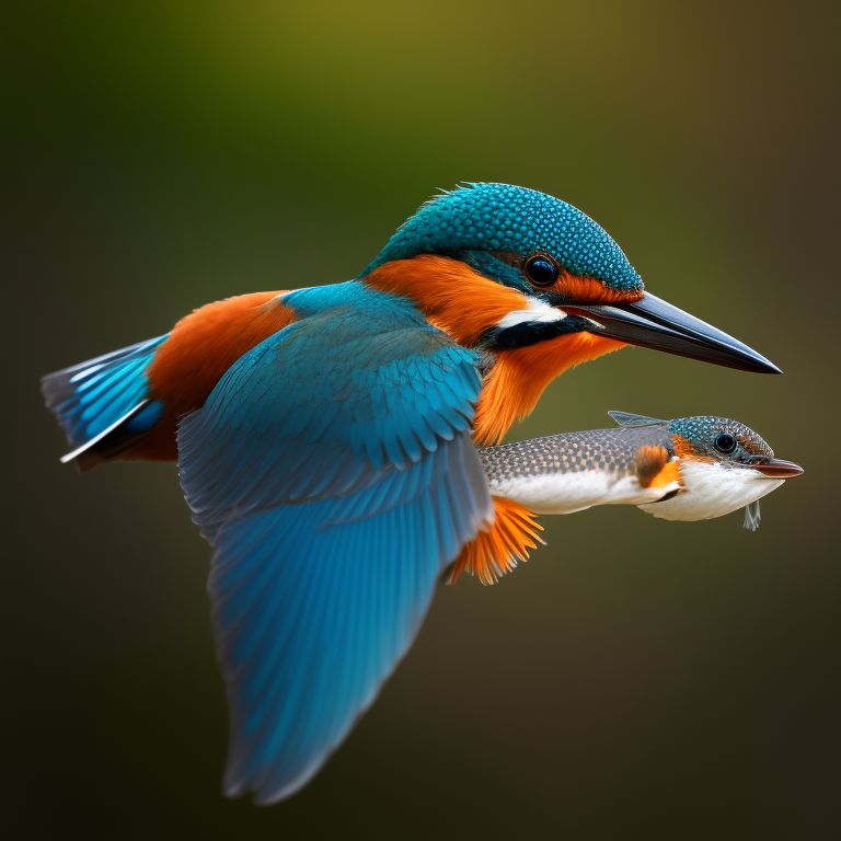 Redshift style, common kingfisher with fish in beak, Realistic, National Geographic photo, Animal photography, 3D