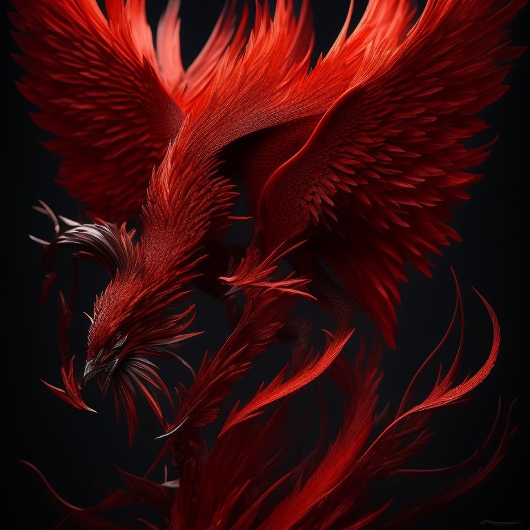 Red flaming fire phoenixe elegant, with highly detailed feathers and sharp talons, modifiers: fantasy, mythical creatures, Intricate, Dark, Sharp focus, Digital art, Artstation, crimson fire, ominous forest, trending, by craig j. spearing.