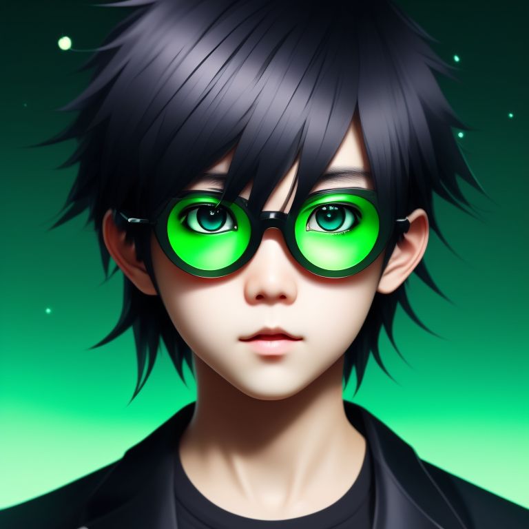 anime guy with green eyes and glasses