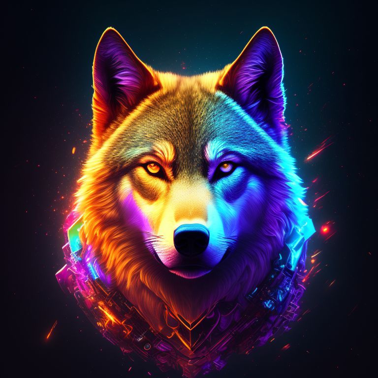 Smooth_Digity: Blockchain neon wolf, digital painting, digital ...