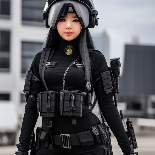amusingmole27 Anime Girl In Tactical Black S.W.A.T. Gear With Black