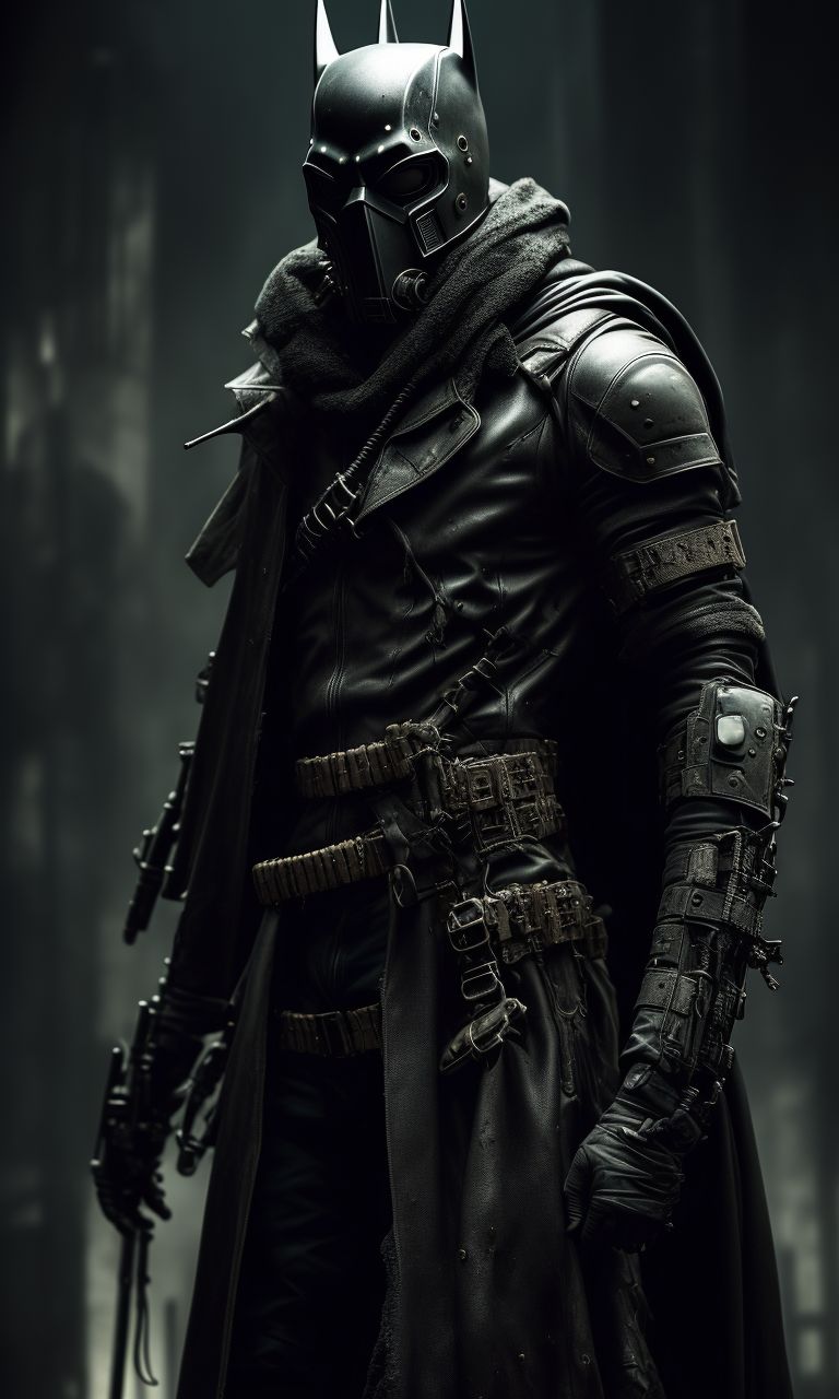 Iskandur: post-apocalyptic Batman, long grimy leather trench coat ...