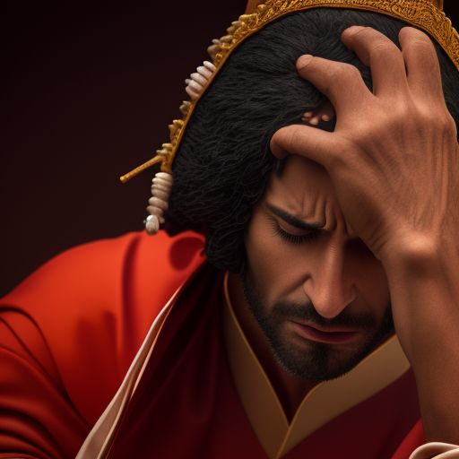 AmigoJC King David, crown on his head, head down, scream, typical