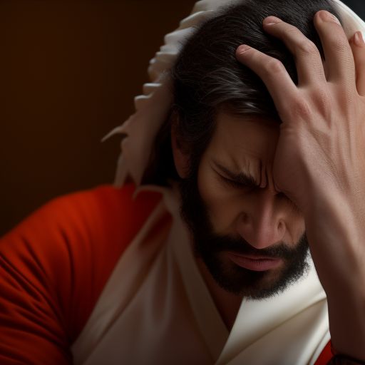 AmigoJC King David, crown on his head, head down, scream, typical