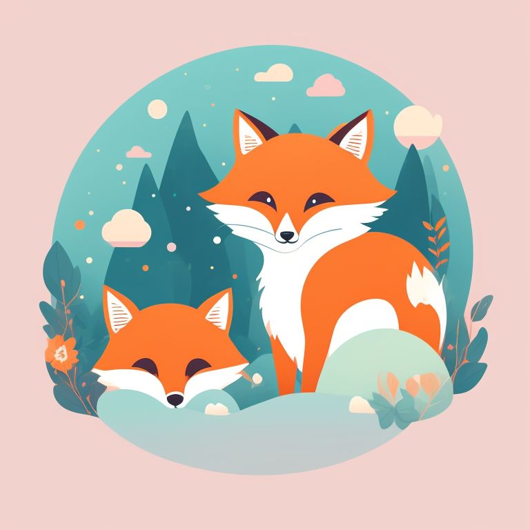 Vector illustration, Flat illustration, Illustration, portrait of a fox, Trending on Artstation, Popular on Dribbble, Cozy wallpaper, Pastel colors