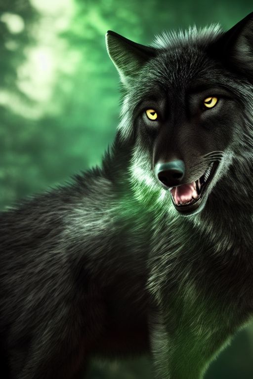 zyhzyh Black Wolf, with green eyes
