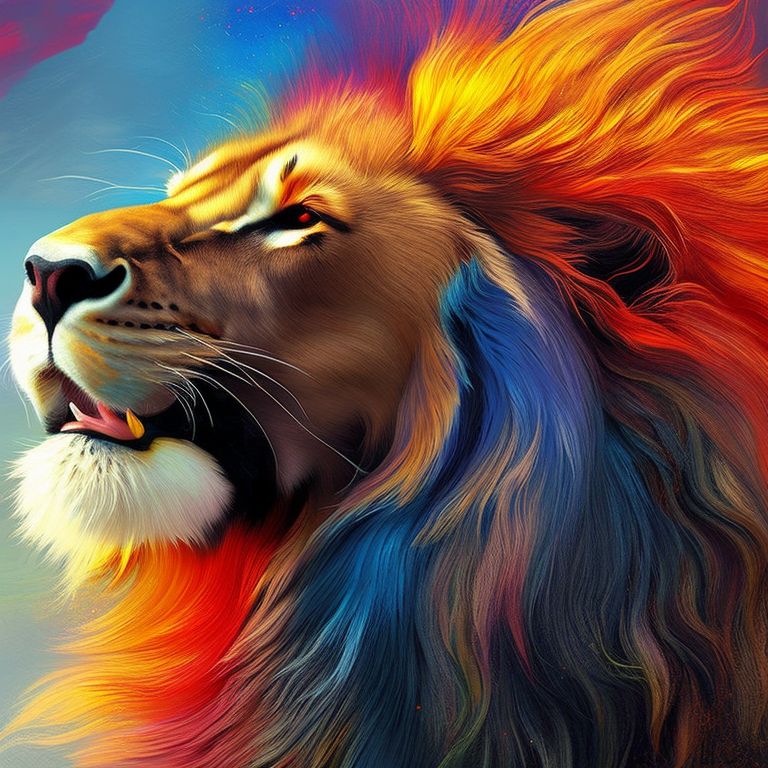 strict-shrew548: a lion running in the skies colorful splashes of paint ...