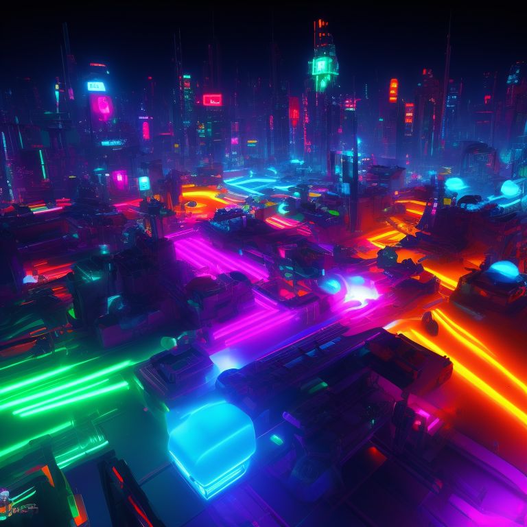 roblox obstacle course, Vibrant colors, top-down view, Neon lights, Futuristic, fast-paced, Stylized, Digital art, by artgerm and ruan jia, challenging, Motion blur, glowing effects, Cartoonish, trending on artstation.