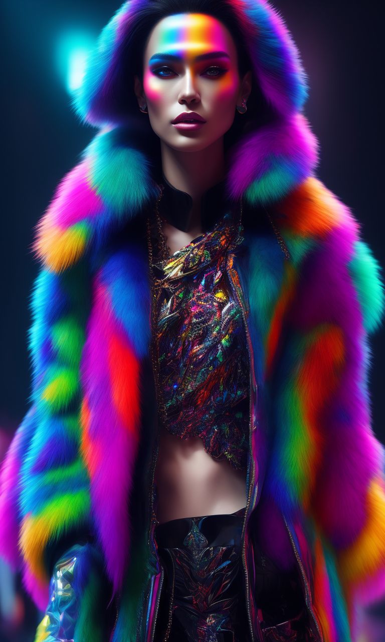 Fur sales rainbow jacket