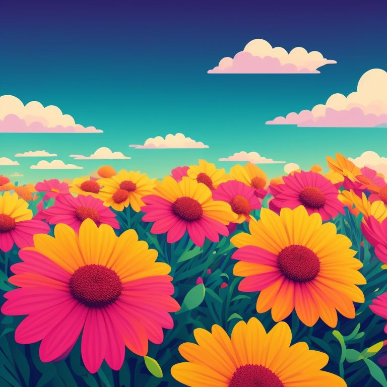 smoggyfrog860 gaillardia flowers, cartoon style, blocked colors, close up