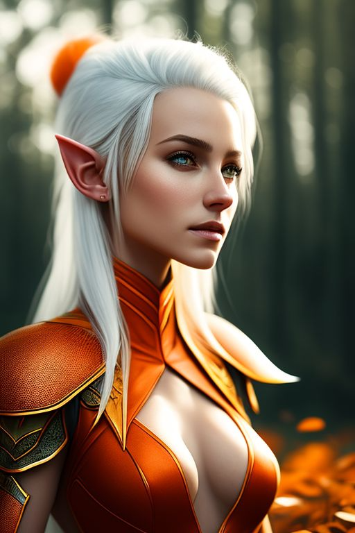 SilverEvermoore orange humanoid female eladrin with orange skin. Her