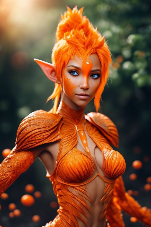 SilverEvermoore orange humanoid female eladrin with orange skin. Her