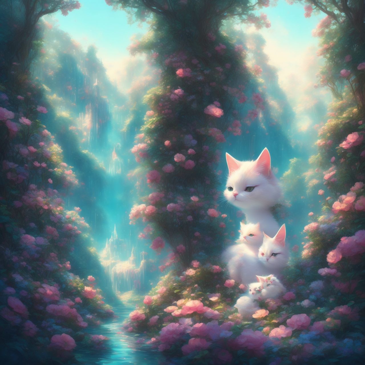 few-mole973: 1 cute cat , in the forest, fantasy, dreamlike, surrealism ...