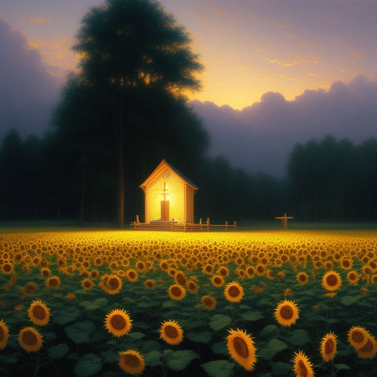 milky-deer169: it is night a field full of sunflowers and in the middle of  the camp is a cross that shines and near the cross there is a well filled  with water