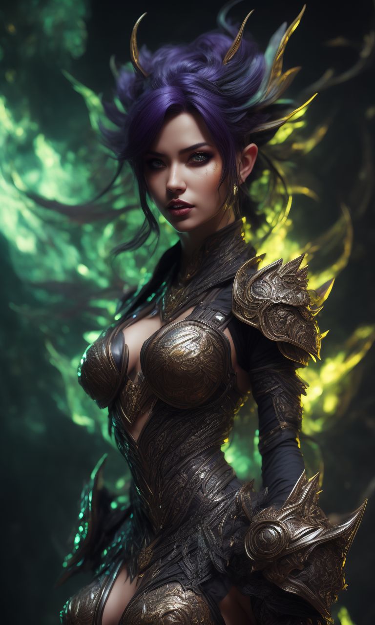 tan humanoid female eladrin with purple skin, her skin glows orange, she has black hair and elf ears, wearing fantasy armor with vine details. spring background, Green humanoid female eladrin with black skin. She has black hair and elf ears, wearing black fantasy armor with golden  details. Spring background, Art by Stanley Artgerm Lau, Art by Genzoman, Art by Joe Madureira, Art by BlushySpicy, Art by Stjepan Sejic, Art by J Scott Campbell, Art by Guillem March, Art by Citemer Liu, Art by Kenneth Rocafort, 4k, High resolution, Comic book, Comic book character, Comic, High quality, Super high quality model, Production cinematic character rendering, Vivid, Highly detailed, Epic, Intricate, Cgsociety trending, Centered, Minidemo, Thoughtful, Intricate details, Ink cloud, Splash, Expansive, Elegant, Intricately detailed, Concept art, 8k, photo illustration by Marton Bobzert, Maximalism, Volumetric lighting, Natural light, Professional photography, calligraphy, Intricate gouache by Jean Baptiste Monge, photorealistic masterpiece by Aaron Horka and Jeremy Mann, Photorealistic, Masterpiece, 8k resolution, Ink flow, alberto seveso art, detailed gorgeous face, Perfect body proportions, super detailed art photo